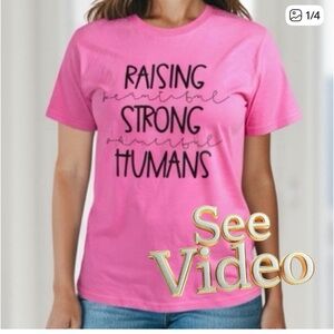 👛 (ANY 2/$15) Roomy GILDAN Pink Short Sleeve Tee: Raising Strong Humans